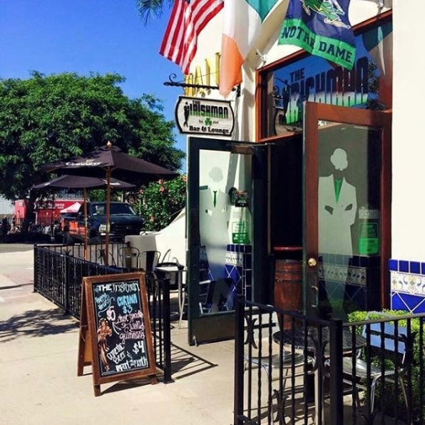 Exterior of The Irishman Irish pub at 5th and Olive in Huntington Beach